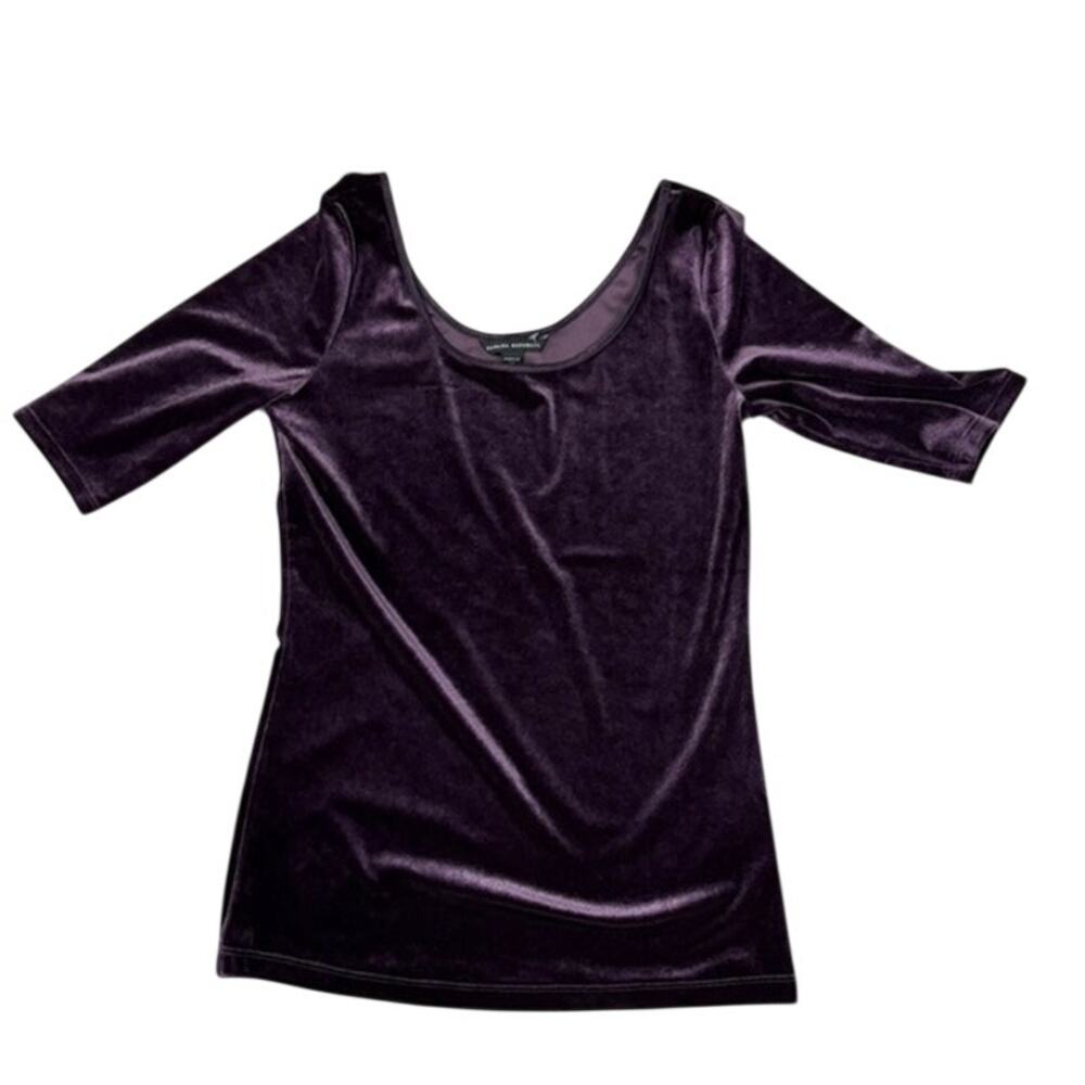 Banana Republic Plum Velvet Top XS Purple Scoop Neck Elbow Sleeve Whimsigoth
